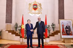 Chairman of the Vietnamese National Assembly Tran Thanh Man (L) meets with President of the Moroccan House of Councillors Mohamed Ould Errachid in Rabat on July 25. (Photo: VNA)