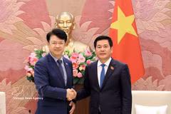 Vice President of the Vietnamese National Assembly Nguyen Hong Dien (right) receives Bok Gi-wang, vice head of the Korean National Assembly's Land, Infrastructure and Transport Committee in Hanoi on October 30, 2026. (Photo: VNA)