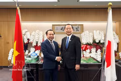Minister of Science and Technology Vu Hai Quan (left) meets with Japanese Minister of Internal Affairs and Communications Fujii Hisayuki (Photo: VNA)