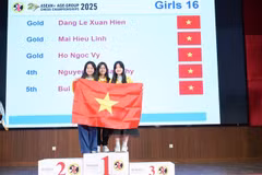 The Vietnamese Girls U16 team win gold of the ASEAN+ Age Groups Chess Championships 2025. (Photo courtesy of Vietnam Chess Federation)