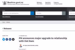 The article on beehive.govt.nz (Photo: VNA)