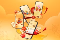 Many e-wallet providers are incorporating traditional Tet elements into digital envelopes through spring-themed designs. (Illustrative image: lpbank.com.vn)