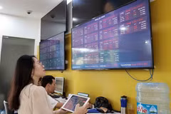 Investors observe stock movements on a trading floor of a securities firm in Hanoi. (Photo: VNA) 