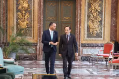 Vietnamese Minister of Foreign Affairs Le Hoai Trung (R) and Deputy Prime Minister and Minister of Foreign Affairs, European Affairs and Development Cooperation of Belgium Maxime Prévot in Brussels on October 22. (Photo: Vietnamese Ministry of Foreign Affairs)