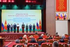General Secretary of the Communist Party of Vietnam Central Committee and President To Lam, and Russian President Vladimir Putin attend and deliver remarks online from the Russian venue. (Photo: VNA)