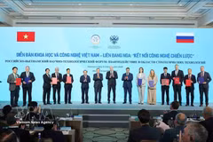 General Secretary of the Communist Party of Vietnam Central Committee and President To Lam and Russian Deputy Prime Minister Dmitry Chernyshenko witness the exchange of cooperation agreements between the two countries at the forum in Moscow on September 9, 2026. (Photo: VNA)