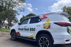 Vehicle used for the B50 road test is parked at the B50 Road Test Blending and Refueling Station in Lembang, West Java, April 21, 2026. (Photo: ANTARA/Putu Indah Savitri)