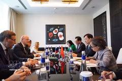 Politburo member and Secretary of the Communist Party of Vietnam (CPV) Central Committee Nguyen Duy Ngoc, who is also Chairman of the Party Central Committee’s Commission for Organisation (second, right) holds a working session with Russian Deputy Prime Minister Dmitry Chernyshenko (Photo: VNA)