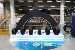 Different sizes of tyres are displayed at a Michelin plant. Tyres are a major Thai exports to the US. (Photo: bangkokpost.com)