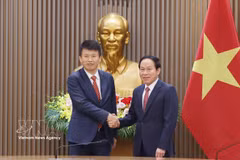 Deputy Prime Minister Le Tien Chau (right) and Prof. Hongbin Cai, Dean of the University of Hong Kong (HKU) Business School, at their meeting in Hanoi on October 20, 2026 (Photo: VNA)