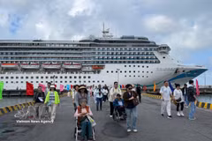 The international cruise ship Adora Mediterranea docks at Chan May Port in Hue city on February 19. (Photo: VNA)