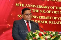 Sri Lankan Minister of Foreign Affairs, Foreign Employment, and Tourism Vijitha Herath speaks at the celebration. (Photo: VNA)