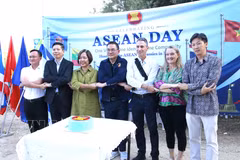 Ambassadors from five ASEAN member countries, along with representatives from the Israeli Ministry of Foreign Affairs and the Ben Shemen Forest Management Board, pose for a group photo. (Photo: VNA)