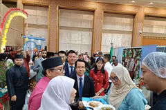 Vietnamese Ambassador to Brunei Tran Anh Vu introduces 'pho' and 'nem ran' to a Brunei official (Photo: VNA)