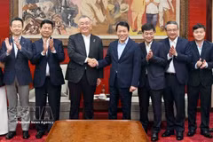 Minister of Public Security Luong Tam Quang (fourth, left), Representative Director and Chairman of the Board of Directors of Yamato Holding Nagao Yutaka (third, left), and other participants in the meeting on July 6 (Photo: VNA)