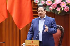 Prime Minister Pham Minh Chinh speaks at the meeting of the Government’s standing members on addressing the aftermath of natural disasters. (Photo: VNA)