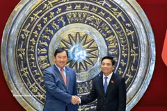 Vice Chairman of the National Assembly Nguyen Doan Anh (R) receives Suos Yara, Chairman of the Commission on Foreign Affairs, International Cooperation, and Information of the Cambodian National Assembly in Hanoi on June 10. (Photo: VNA)