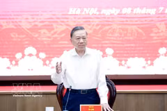 Party General Secretary and State President To Lam speaks at the working session with the municipal Party Committee on July 8 (Photo: VNA)