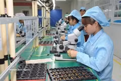 Workers check product quality before shipment at Vietonic Company, Dinh Tram Industrial Park, Bac Ninh city. (Photo: VNA)