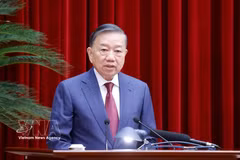Party General Secretary and State President To Lam addresses the third meeting of the 14th Party Central Committee. (Photo: VNA)