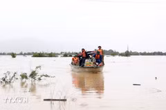 Many navy ships are mobilised to support rescue of people in flooded areas in Khanh Hoa province. (Photo: VNA)