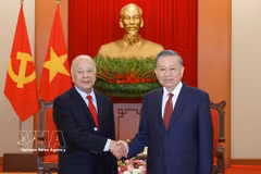 General Secretary of the Communist Party of Vietnam Central Committee and President To Lam (right) receives Senator, General Secretary of the Mexican Labour Party Alberto Anaya Gutiérrez in Hanoi on August 19. (Photo: VNA)