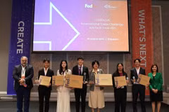 Three winning teams at the 2025 FedEx/JA International Trade Challenge Asia Pacific finals. (Photo courtesy of the organisers)