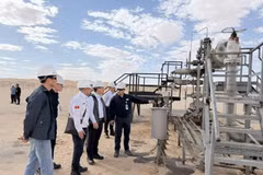 The delegation from the Vietnam National Industry-Energy Group visits the BSR-25 wellhead area, the main exploitation well of the Bir Seba oil field project (Photo: petrotimes.vn)
