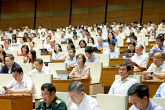 Officials attend the July 1 conference reviewing the one-year implementation of the overall organisational model of the political system and the three-tier administration model. (Photo: VNA)