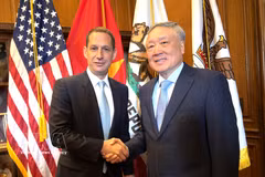 Permanent Deputy Prime Minister Nguyen Hoa Binh (right) and Mayor of San Francisco Daniel Lurie at their meeting on March 26 (Photo: VNA)