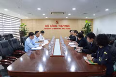 The working session between Deputy Minister of Industry and Trade Nguyen Hoang Long and IKC Representative Director and Executive Vice President Atsuhiko Hirano in Hanoi on June 12 (Photo: Vietnamese Ministry of Industry and Trade)