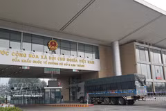 A cargo truck carrying goods for export passes the Kim Thanh International Border Gate in Lao Cai province (Photo: VNA) 