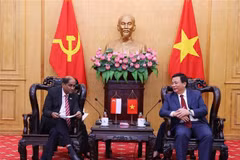 Nguyen Xuan Thang (right), Chairman of the Central Theory Council and President of the Ho Chi Minh National Academy of Politics. receives Singaporean Ambassador to Vietnam Jaya Ratnam on November 3. (Photo: VNA)
