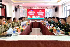 An overview of the talks between the Border Guard Command of Vietnam’s Quang Tri province and the Police of Laos’ Khammouane province. (Photo: VNA)
