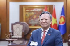 Vietnamese Ambassador to Laos Nguyen Minh Tam speaks to Vietnam News Agency (VNA) correspondents in Vientiane (Photo: VNA)