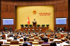 National Assembly members vote to pass the law amending and supplementing a number of articles of the Law on Enterprises. (Photo: VNA)