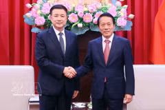 Vietnamese Minister of Public Security Gen. Luong Tam Quang (R) and his Chinese counterpart Wang Xiaohong at their meeting on March 17 (Photo: VNA)