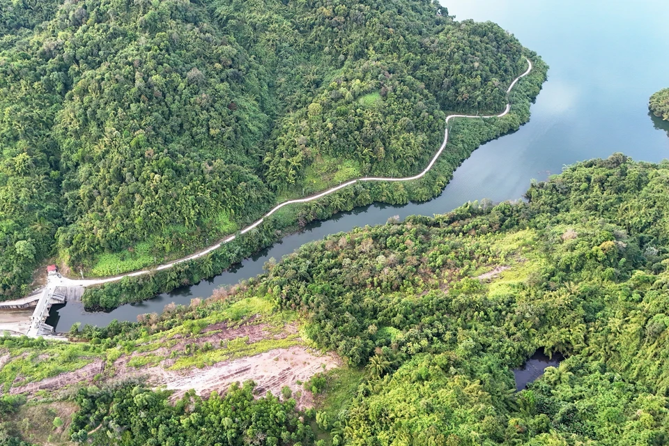 The road leading to the Da Teh Lake spillway welcomes visitors. (Photo: VNA)