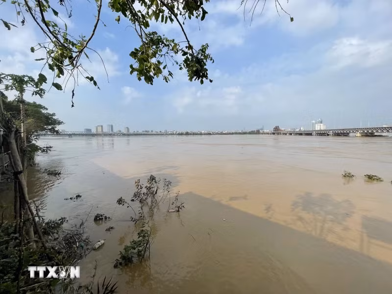 Red River water levels recede (Photo taken at 8:15 AM, September 13, 2024, by VNA)