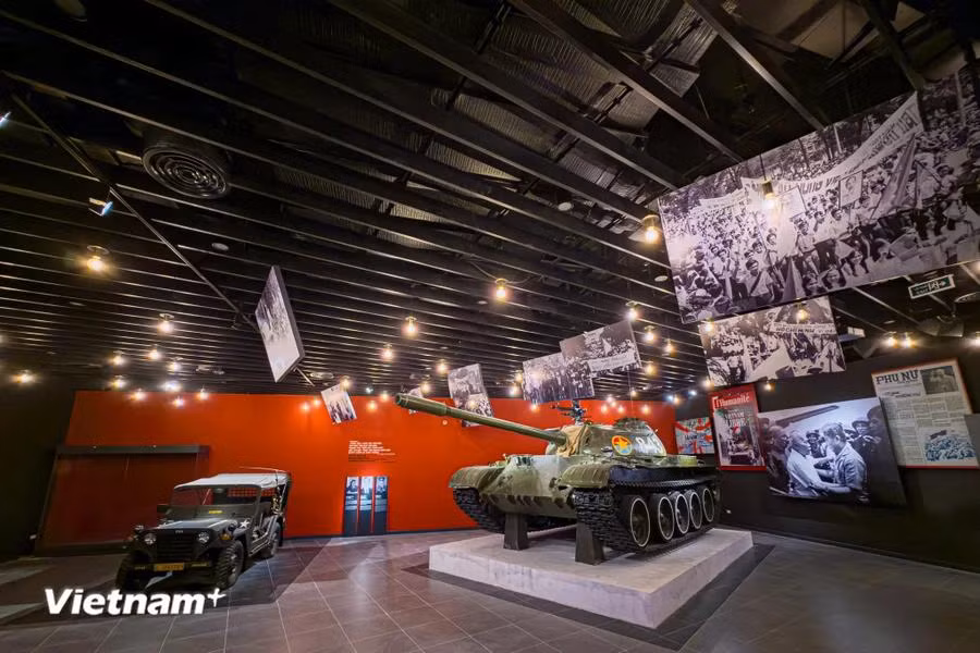 Tank 843, listed as a national treasure, was one of the first tanks to knock down the auxiliary gate of the Independence Palace around the noon of April 30, 1975. (Photo: VietnamPlus)