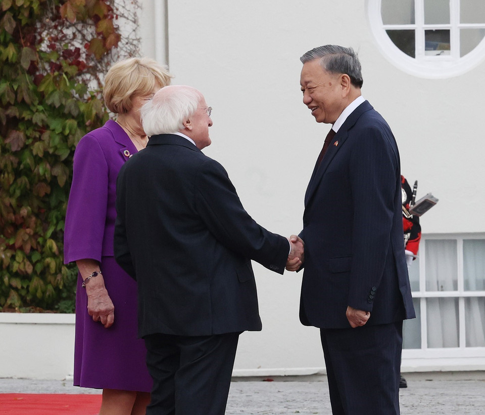 President of Ireland Michael D. Higgins and his spouse welcome Party General Secretary and State President To Lam (Photo: VNA)