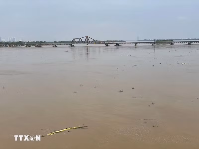 Red River water levels recede (Photo taken at 8:15 AM, September 13, 2024, by VNA)