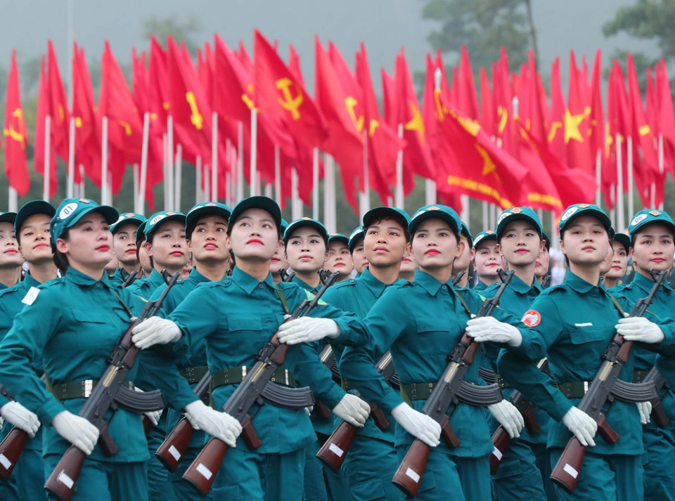 The Northern Militia and Self-Defence Force at the rehearsal. (Photo: VNA)