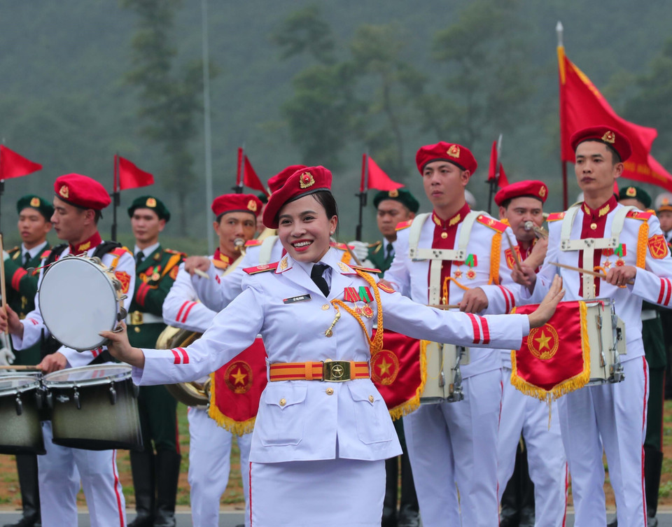 The Army Honour Guard in formation at the rehearsal. (Photo: VNA)