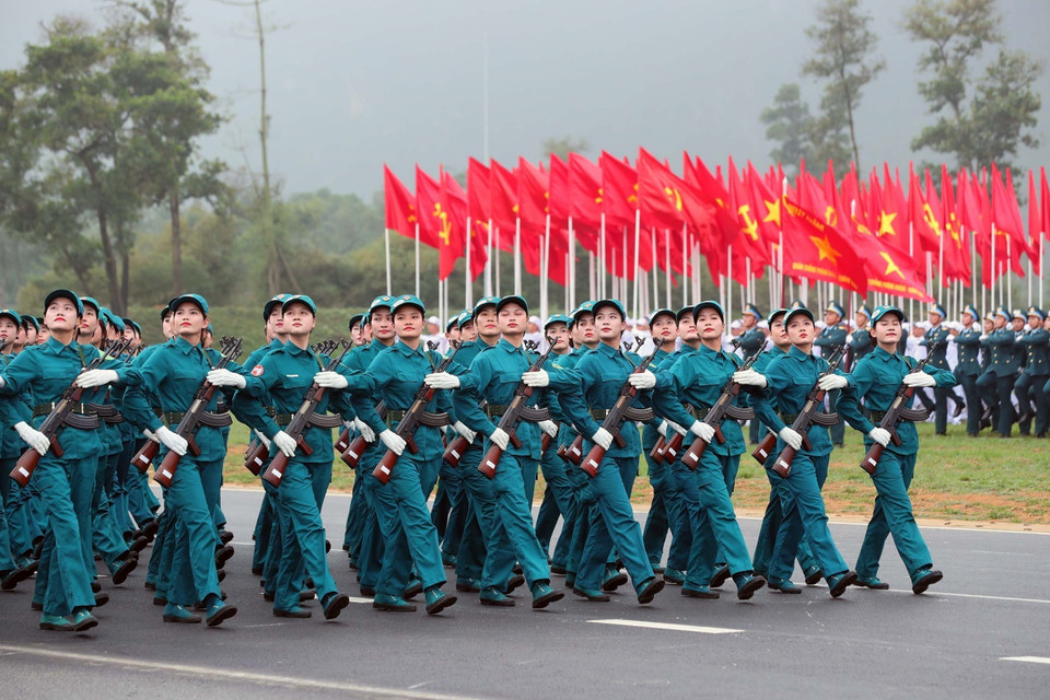 The Northern Militia and Self-Defence Force at the rehearsal. (Photo: VNA)