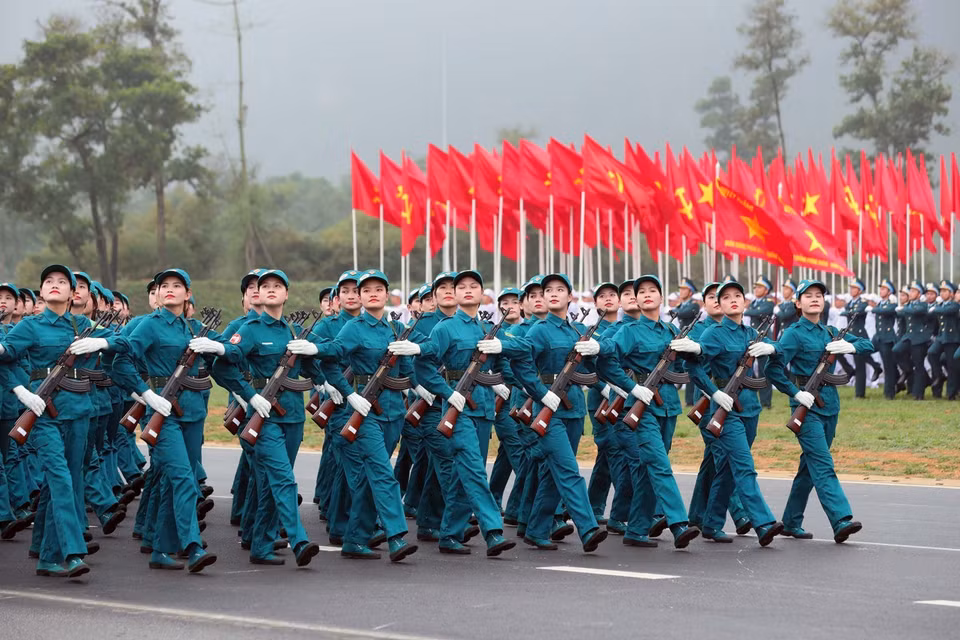 The Northern Militia and Self-Defence Force at the rehearsal. (Photo: VNA)