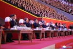 General Secretary of the Workers' Party of Korea and President of the State Affairs Kim Jong Un and other leaders attend an art performance to celebrate the 80th founding anniversary of the Workers' Party of Korea at the Rungrado 1st of May Stadium in Pyongyang on the evening of October 9. (Photo: KCNA)
