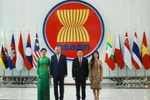 Party General Secretary To Lam (second, left) and his spouse Ngo Phuong Ly (first, left) visit the ASEAN Secretariat on March 10. (Photo: VNA)