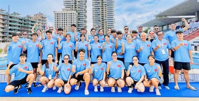 The Vietnamese team at the Southeast Asian Finswimming Championship 2024. (Photo: Vietnam Sports Team)