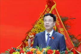 Minister of Science and Technology Nguyen Manh Hung, a member of the Party Central Committee, a member of the Government’s Party Committee, and Secretary of the Party Committee of the Ministry of Science and Technology delivers a presentation at the congress on October 13. (Photo: VNA)